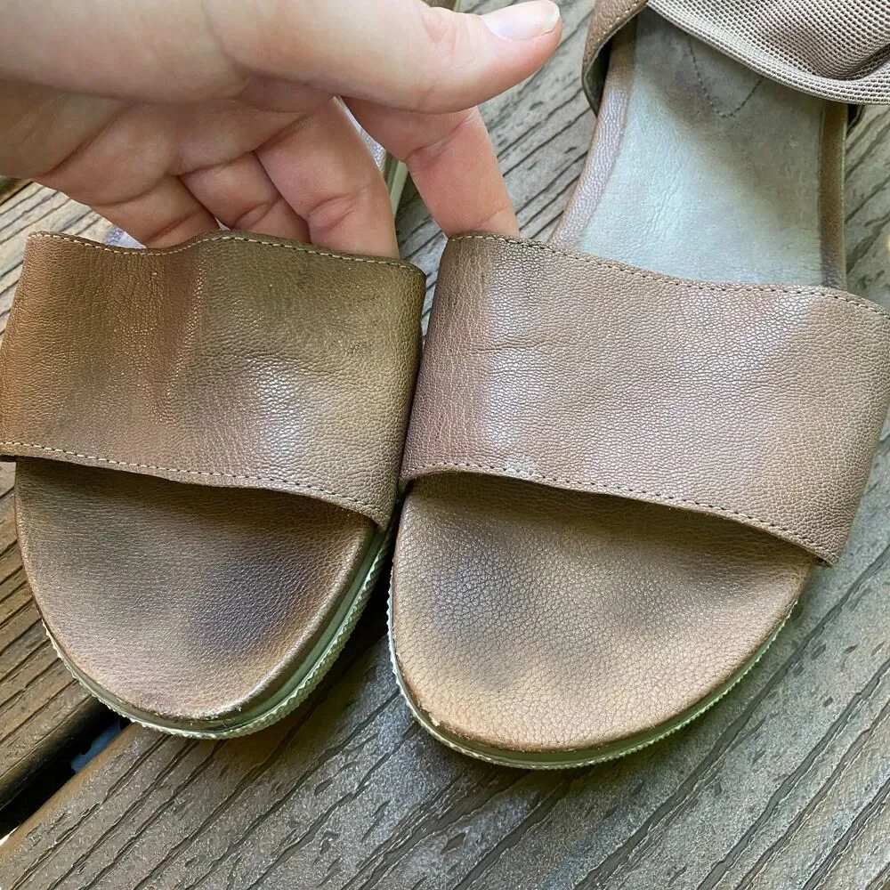 Eileen Fisher Sport Tumbled Leather Sneaker‎ Sandal Women's 7 Color Taupe